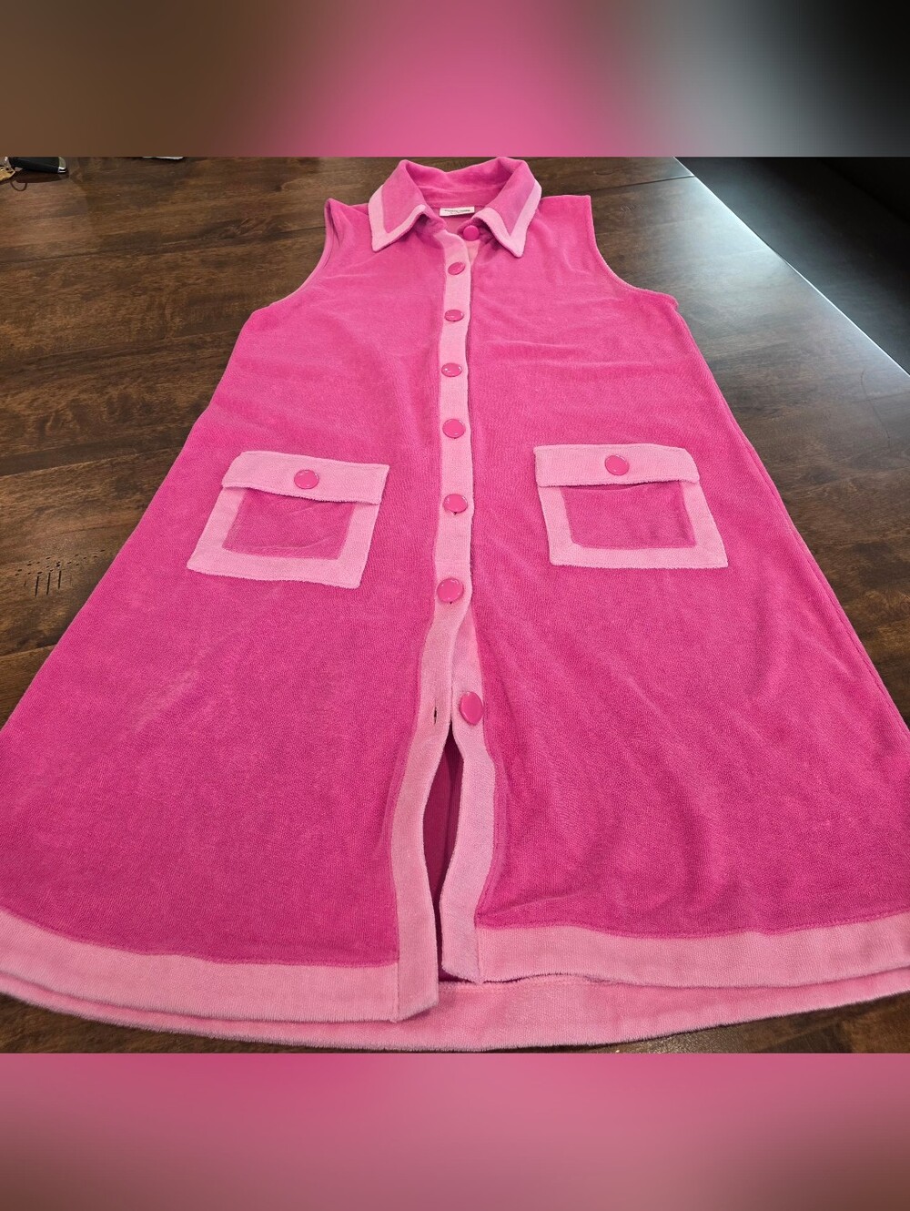 Atlantic Pacific X Lake Darcy Terry Cloth Sleeveless Dress Pink Lychee Medium - Picture 8 of 13